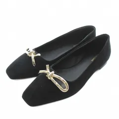 サルヴァトーレフェラガモ Salvatore Ferragamo ANNIE パンプス フラットシューズ スエード スクエアトゥ ロゴ ゴールド金具 8 25.5-26cm 黒 ブラック /XZ ■GY19