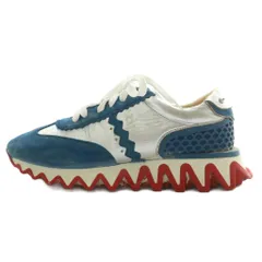 クリスチャンルブタン Christian louboutin ルビシャーク LOUBISHARK スニーカー スエード メタリックレザー 厚底 ローカット ロゴ 41.5 26.5cm 青 ブルー シルバー色 /XZ ■OH ■GY18