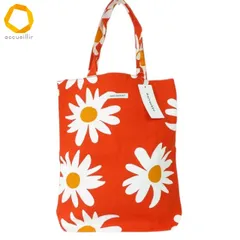 #ab マリメッコ marimekko トートバッグ オレンジ系  オフホワイト 花柄 北欧 厚地 タグ付き 美品 フィンランド製 レディース [929142] k01
