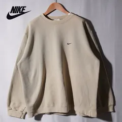 90s USA製 ナイキ NIKE スウェット L ベージュ 大きめ ソロスウッシュ ロゴ刺繍 ヴィンテージ Vintage ストリート オーバーサイズ 古着 K406
