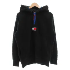 トミーヒルフィガー TOMMY HILFIGER シェルパ ハーフジップパーカー ボア フード L ロゴ 黒 ブラック /GV ■GY06