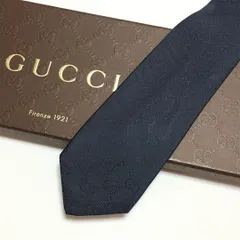 未使用級 グッチ GUCCI  ネクタイ シルク100% ダークネイビー 総柄 GGロゴ 261-574