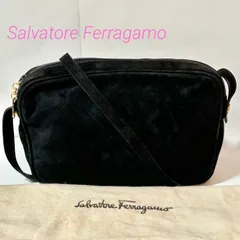 Salvatore Ferragamo フェラガモ スエード レザー M214610 ショルダーバッグ ブラック ゴールド金具 斜め掛け B7042020J