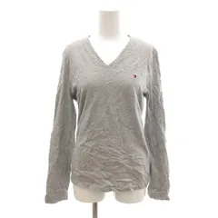 トミーヒルフィガー TOMMY HILFIGER 美品 ロンT カットソー S グレー Vネック 長袖 ロゴ刺繍 /NL ■GY06