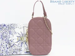 【新品同様】クリスチャン ディオール　Christian Dior　レディディオール　カナージュ　2WAY フォンケース　フォンポーチ　チェーンショルダーポーチ　ポシェット　iPhoneケース　ピオニーピンク ダークパープル　ラムレザー　S0872ONMJ