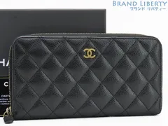 【美品】シャネル　CHANEL　マトラッセ　ココマーク　キャビアスキン　クラシック ロング ジップ ウォレット　ラウンドファスナー長財布　ブラック ゴールド金具　グレインドカーフスキン　A82370