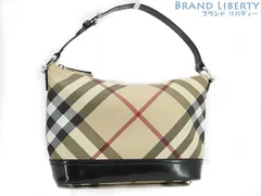 【美品】バーバリー　BURBERRY　チェック柄　ワンショルダーバッグ　セミショルダーバッグ　ショルダーバッグ　ハンドバッグ　ベージュ　ブラック　PVC　エナメル