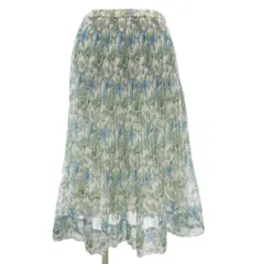 レリアン Leilian プリーツスカート フレア ひざ丈 フローラルプリント 9 白 ホワイト 青 ブルー /GV ■GY06