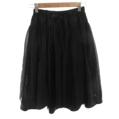 エムズグレイシー M'S GRACY フレアスカート チュール リボン イージー ゴムウエスト ひざ丈 38 黒 ブラック /FF ■GY06