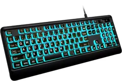 大きめの文字のバックライト付きキーボード、静かなUSB有線コンピューターキーボード、光るホワイトLED付きフルサイズキーボード Windowsデスクトップ、ノートパソコン、PC、ゲームに対応、ブラック (ブラック, 特大)