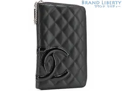 シャネル　カンボンライン　長財布　ブラック　エナメル　ピンク　カーフレザー