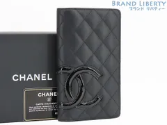 【超美品】シャネル　CHANEL　カンボンライン　ココマーク　二つ折り長財布　ブラック　カーフスキン　A26717