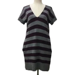 ジュエルチェンジズ Jewel Changes アローズ チュニック ワンピース ニット Iライン ミニ プルオーバー Vネック ボーダー 半袖 グレー 紫 パープル