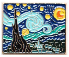 ピンバッジ ゴッホ 星月夜をデザインしたピンズ フィンセント・ファン・ゴッホの名画 合金製 サイズ：縦2.3cm×横2.8cm