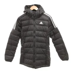 アディダス adidas ダウンジャケット ミドル丈 スリーライン ロゴ S 黒 ブラック /JS ■GY61
