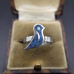50'60's メキシコ 925 シルバー 小鳥 ブルーストーン インレイ ヴィンテージ バード リング 925 シルバー 銀 指輪 キュート Mexico Y25-Y