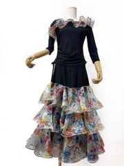 フロア映え】新品 社交ダンス セットアップ 花柄 フリルスカート b262