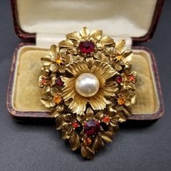 超希少！OrnellaファイヤーオパールガラスヴィンテージブローチF92
