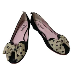  DIANA×Disney ダイアナ ディズニー コラボ パンプス リボン スエード ローヒールパンプス ブラック サイズ25.0cm【ZK76】