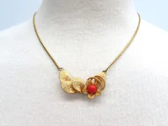 珊瑚 サンゴ 桃色珊瑚 オレンジコーラル 1粒 花型 リーフ ネックレス ゴールド色 チェーン アクセサリー 服飾小物 保管27