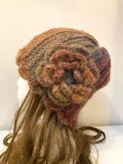 ハンドメイド　ブラウンレインボー　ニット帽　クラッシャーハット　ビーニー　バケットハット