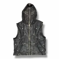 THE BOY HAS NO PATIENCE  ECLIPSE OF THE BLOOD MOON BRUSHED TEXTURE DENIM HOODED VEST ベスト ザボーイハズノーペーシェンス ブラック XL （8511M）