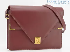 【超美品】カルティエ　Cartier　ヴィンテージ　マストライン　ダブルフラップ　ショルダーバッグ　ボルドー　カーフレザー
