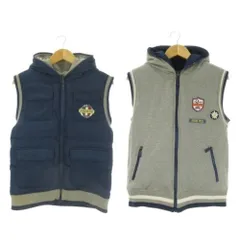 バッチ&アバラッチ BACI&ABBRACCI リバーシブル ジャケット ダウンベスト L 紺 ネイビー グレー フード付き ジップアップ ワッペン刺繍 /AO2 ■GY61