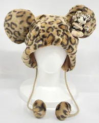 東京ディズニーリゾート 耳付きファンキャップ/茶 ヒョウ柄（ミニーマスコット付) 当時物