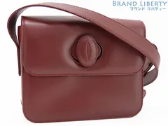 【超美品】カルティエ　Cartier　マストライン　ターンロック　斜め掛けショルダーバッグ　ポシェット　ポーチ　ボルドー　カーフレザー