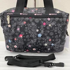 9184　LeSportsac レスポートサック　ハワイ限定　Hawaii限定　ルプティブーケ　2way　ハンドバッグ　ボストンバッグ　ショルダーバッグ　肩がけ　斜めがけ　クロスボディ　キャリーオン　黒　ブラック　花　フラワー　刺繍　ナイロン　ル・プティブーケ
