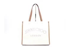 ★3日以内返品可★ 極美品 JIMMY CHOO ジミーチュウ コットンキャンバス VARENNE トートバック ナチュラル VARENNETOTEBAGRBJ トートバッグ ブラウン クリーム コットン キャンバス レディース