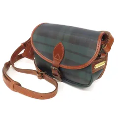NA26023 美品 POLO RALPH LAUREN ポロラルフローレン ショルダーバッグ ブラックウォッチ チェック柄 PVC×レザー クロスボディ 緑 グリーン系×ブラウン