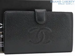 【外超美品】シャネル　CHANEL　ヴィンテージ　ココマーク　キャビアスキン　二つ折り長財布　がま口財布　ブラック　グレインドカーフスキン　A13498
