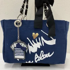 8991　LANVIN en Bleu　ランバンオンブルー　トートバッグ　ハンドバッグ　キャンバス　チェーン　リボン　チャーム付き　ネイビー　紺　レディース　小さめ　ミニ　カジュアル　シンプル　きれいめ
