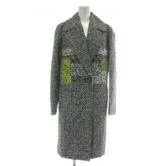 ダイアンフォンファステンバーグ DIANE von FURSTENBERG チェスターコート アウター ウール混 ロング 総柄 2 M 黒 ブラック 白 ホワイト /XZ