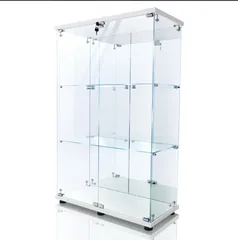 【背面ミラー・鍵付】コレクションケース ワイド 3段【ホワイト／ブラック】 ガラス棚 大型 126cm