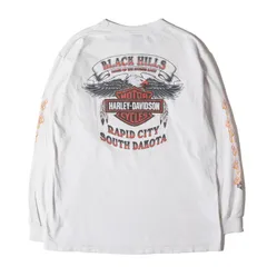 HARLEY-DAVIDSON ハーレーダビッドソン Tシャツ ホワイト 白 サイズ:L | 00s 4面プリント 袖フレイム イーグル エンブレム ロングスリーブ ポケット Tシャツ | USA製 | 00年代 ヴィンテージ 古着【メンズ】【中古】