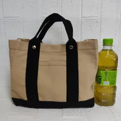 仕切り付きキャンバスバッグ　トートバッグ ランチバッグ　韓国　ブラウンブラック