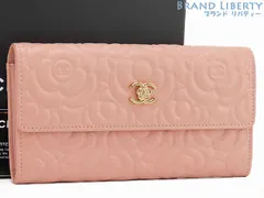 【新品同様】シャネル　CHANEL　カメリア　キャビアスキン　ココマーク　二つ折り長財布　ピンク ゴールド金具　グレインドカーフスキン　A82283