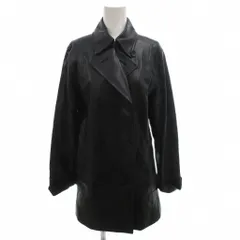 バーバリー ロンドン BURBERRY LONDON トレンチコート ジャケット 裏地ノバチェック フェイクレザー ダブル ひざ丈 40 黒 ブラック /FF ■GY62