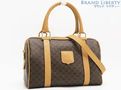 【超美品】セリーヌ　CELINE　ヴィンテージ　マカダム　ミニボストンバッグ　2WAY ハンドバッグ　ショルダーバッグ　ブラウン ダークブラウン　PVC レザー