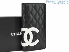 【新品同様】シャネル　CHANEL　カンボンライン　ココマーク　二つ折り長財布　ブラック ホワイト　カーフレザー　A26717