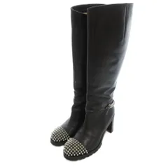 クリスチャンルブタン Christian louboutin スパイクスタッズ レザーブーツ ロング チャンキーヒール 黒 ブラック /UO ■GY62