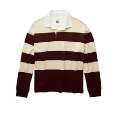 アメリカンイーグル AMERICAN EAGLE メンズ Men's 長袖 ボクシー ラグビー ポロシャツ ラガーシャツ バーガンディ クリーム