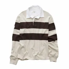 アメリカンイーグル AMERICAN EAGLE メンズ Men's 長袖 ボクシー ラグビー ポロシャツ ラガーシャツ ブラウン オートミール