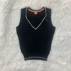 PUMA プーマ ニットベスト／ レディース Lサイズ ブラック Vネック ウール100% シンプル 美品のサムネイル