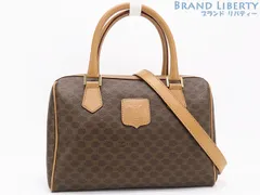 【美品】セリーヌ　CELINE　ヴィンテージ　マカダム　2WAY ミニボストンバッグ　ハンドバッグ　ショルダーバッグ　ブラウン ダークブラウン　PVC レザー