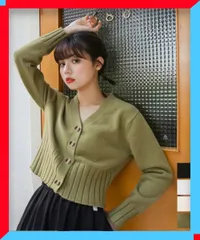 新品 ショート丈 ニットカーディガン 春アウター  ニットウェア 秋冬服 クロップド カーデニット 羽織り 韓国風 【 送料無料 】