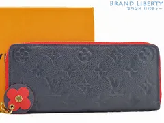 【超美品】ルイヴィトン　LOUIS VUITTON　モノグラム アンプラント　ポルトフォイユ クレマンス　ラウンドファスナー長財布　フラワーチャーム　マリーヌルージュ ネイビー レッド 　アンプラントレザー　M68325